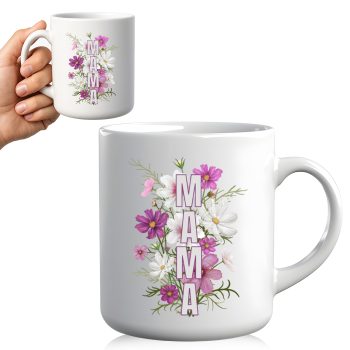 Kubek dla mamy z napisem MAMA i motywem kwiatów – idealny prezent na Dzień Matki