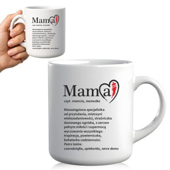 Kubek dla mamy z napisem „MAMA” i sercem – prezent na Dzień Matki
