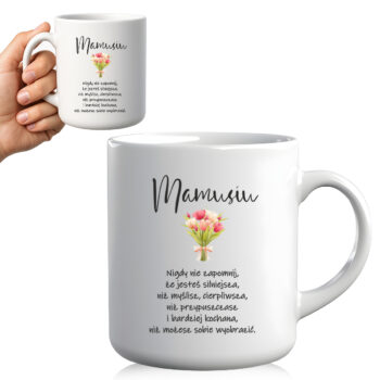 Kubek dla Mamy z cytatem w dłoni – prezent na Dzień Matki