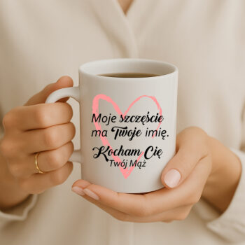 kubek dla żony od męża z sercem i napisem Kocham Cię