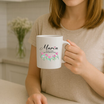 Kubek trzymany przez kobietę w domowym wnętrzu