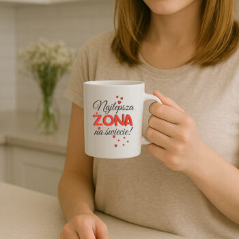 kubek dla żony od męża z sercem i napisem Kocham Cię