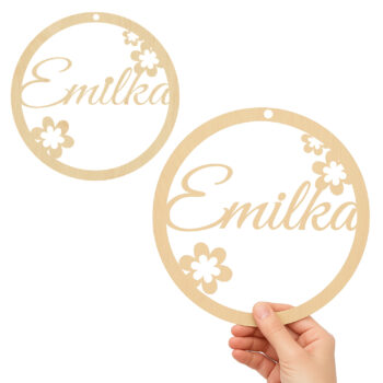 personalizowana drewniana dekoracja z kwiatkami – 35 cm