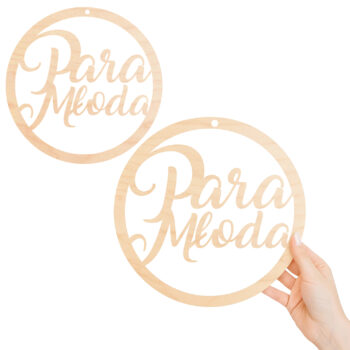 drewniana dekoracja ślubna z napisem „Para Młoda” – 35 cm