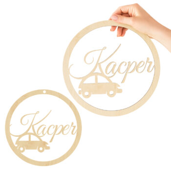 personalizowana drewniana dekoracja z samochodem – 35 cm