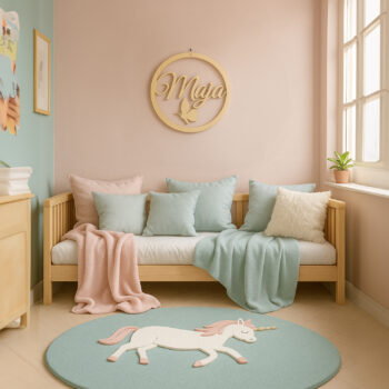 pokój dziecięcy z zawieszoną ozdobą z imieniem Maja