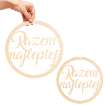 drewniana dekoracja ślubna z napisem „Razem najlepiej” – 35 cm