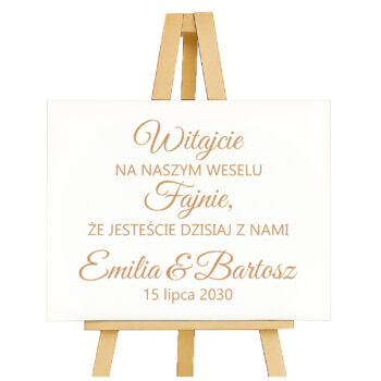 Personalizowana tablica weselna „Witajcie na naszym weselu – Fajnie, że jesteście dzisiaj z nami” – widok katalogowy