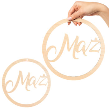 drewniana dekoracja z napisem „Mąż” – średnica 35 cm