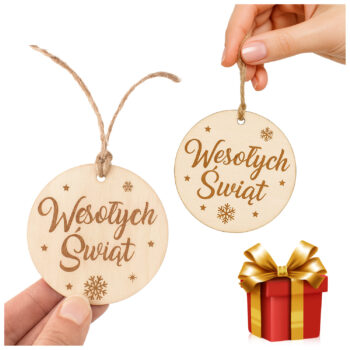 Drewniana zawieszka świąteczna Wesołych Świąt z grawerem – Minigift.pl