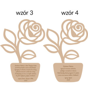 Drewniana róża z grawerem – wzór 3 i 4 z życzeniami na Dzień Babci i Dziadka