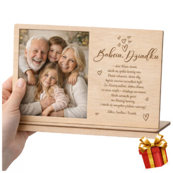 Personalizowana drewniana ramka na zdjęcie dla Babci i Dziadka z grawerowanymi życzeniami – prezent od wnuków