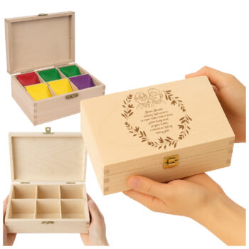 Drewniana herbaciarka z grawerem – pudełko na herbaty z 6 przegródkami, prezent dla Babci i Dziadka