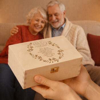 Herbaciarka z grawerem w dłoniach – personalizowane pudełko na herbatę dla Babci i Dziadka